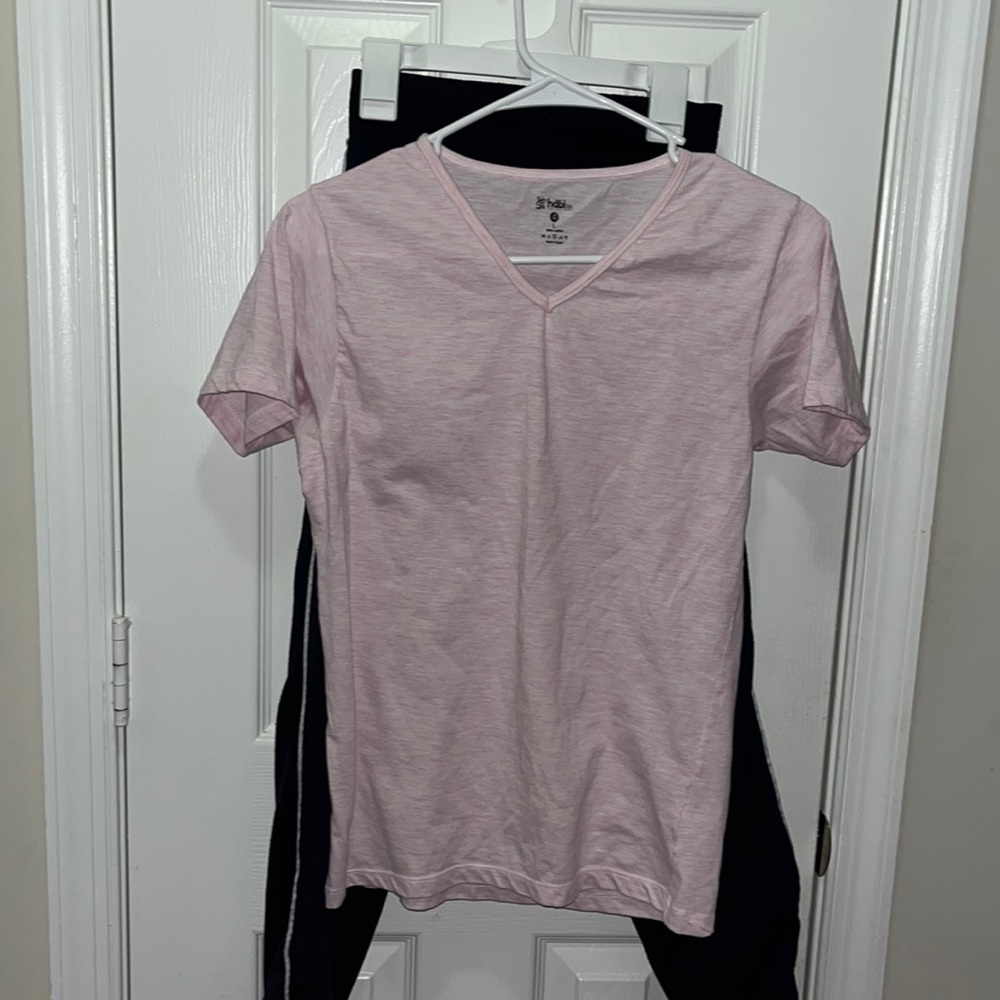 brand: habi life. size: 4. color: pink top with black pants